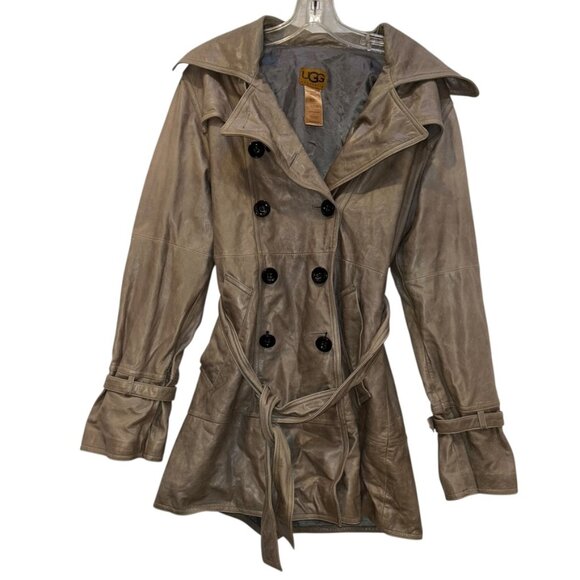 UGG Australia khaki taupe lamb leather dbl breasted short jacket M - Picture 1 of 6